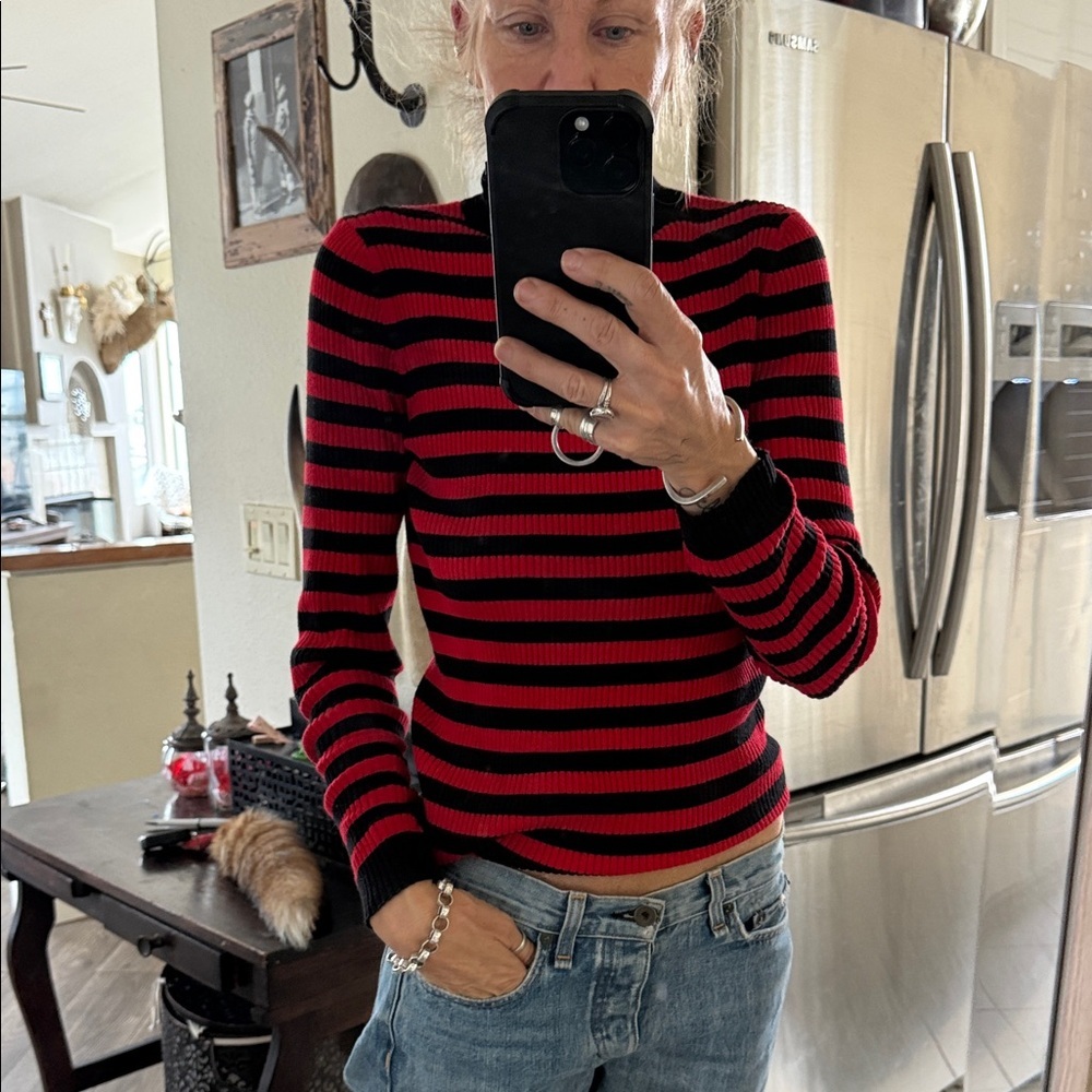 Jones of New York Striped Black and Red Women's Top XS